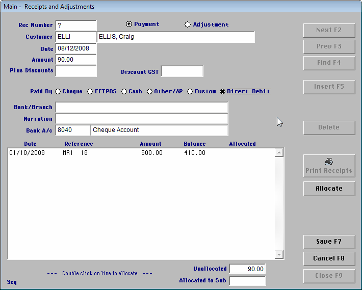 direct debit manual receipt